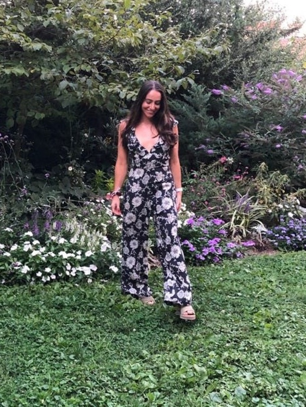 Cleobella Toledo Black and Cream Floral V-Neck Wide-Leg Jumpsuit XS - Picture 9 of 10
